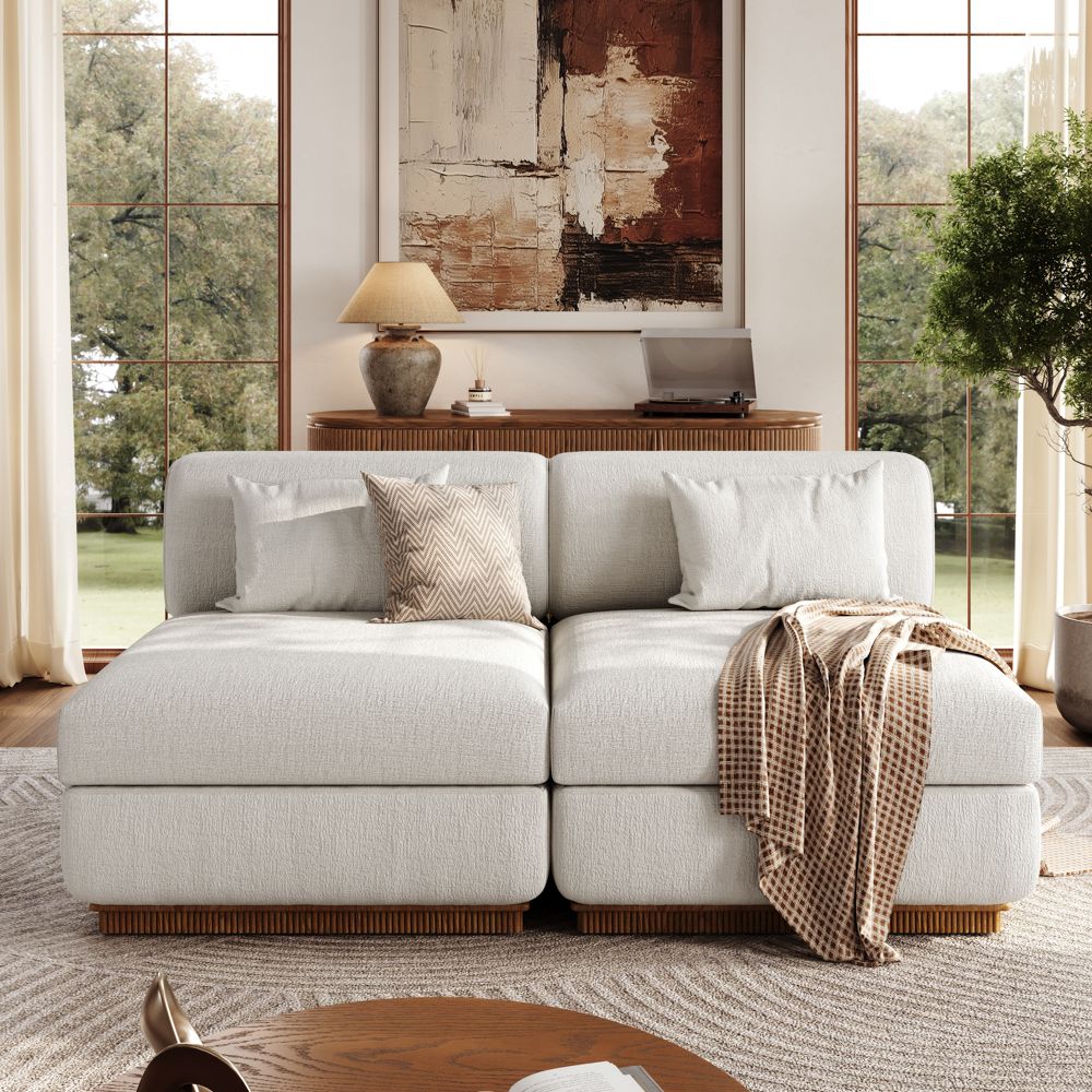 With Storage Beige Chenille Modular Sofas