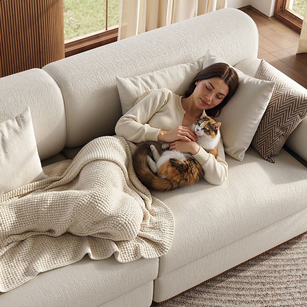 Mid Century Beige Chenille Modular Sofas