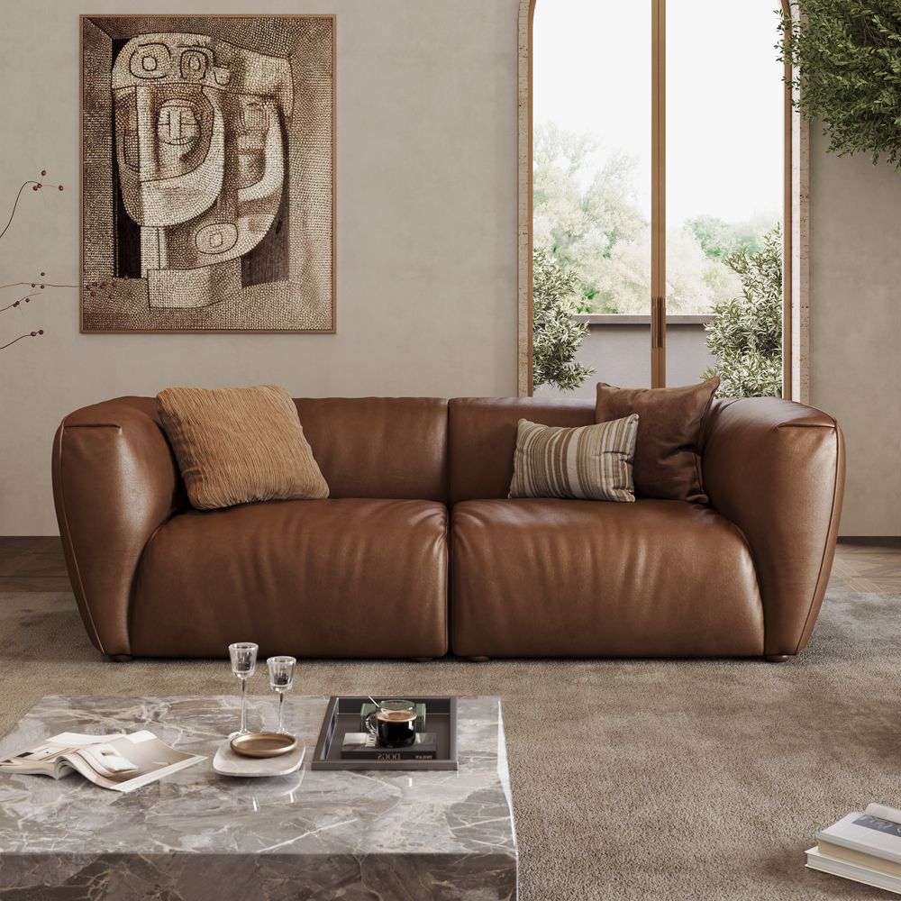 Home Theater Brown Leather Modular Sofas