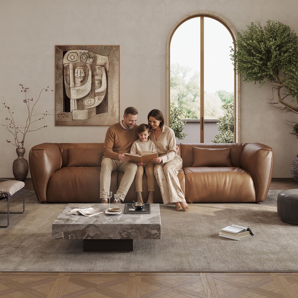 Living Room Brown Leather Modular Sofas