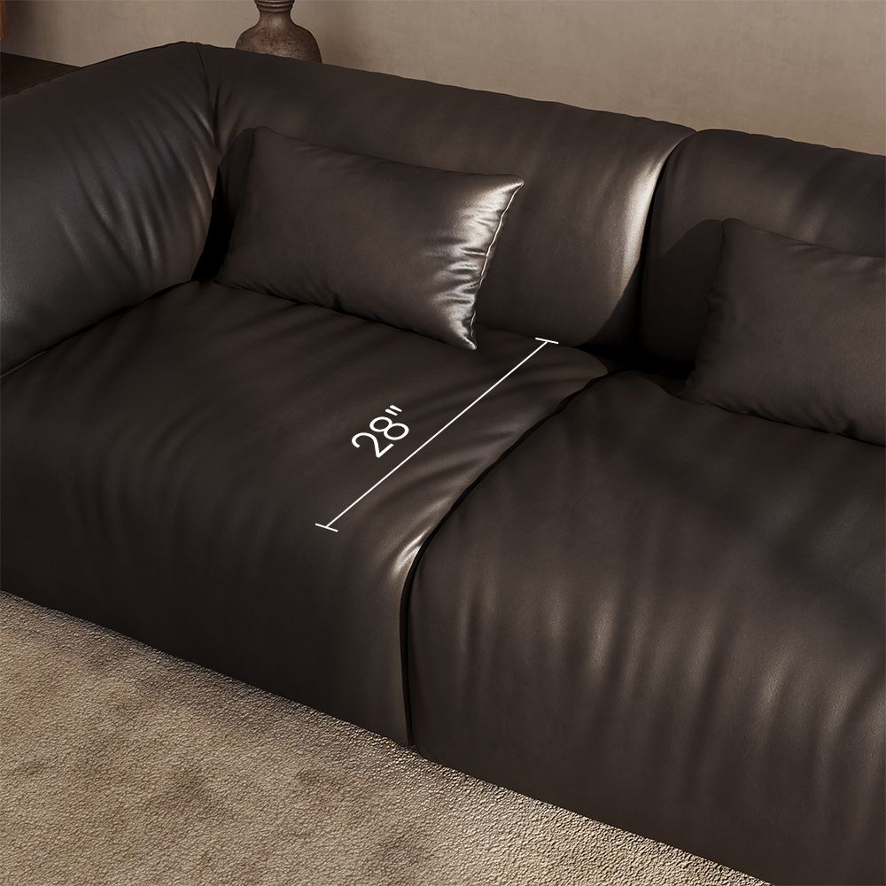 Curved Armrest Black Leather Modular Sofas