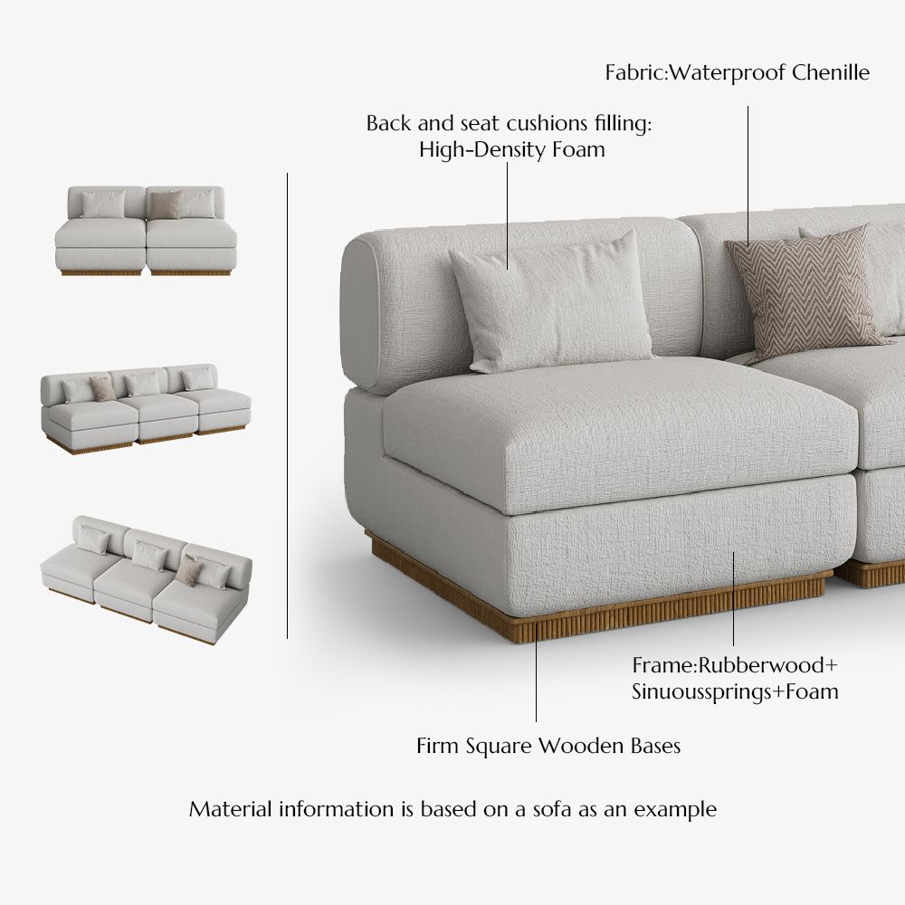 Mid Century Beige Chenille Modular Sofas