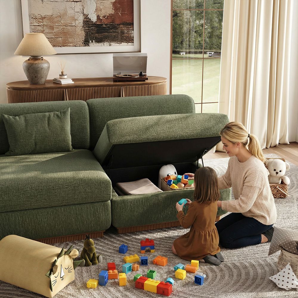 Medium Green Chenille Modular Sofas