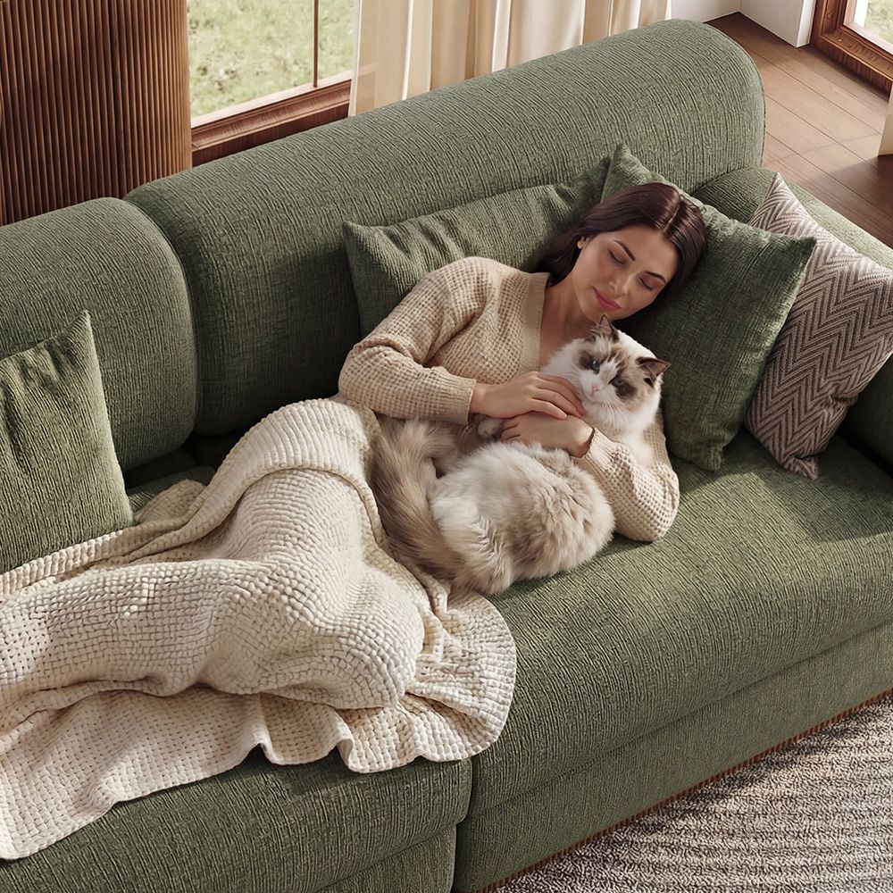 Mid Century Green Chenille Modular Sofas