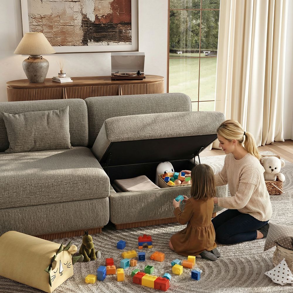 Chenille Khaki Chenille Modular Sofas