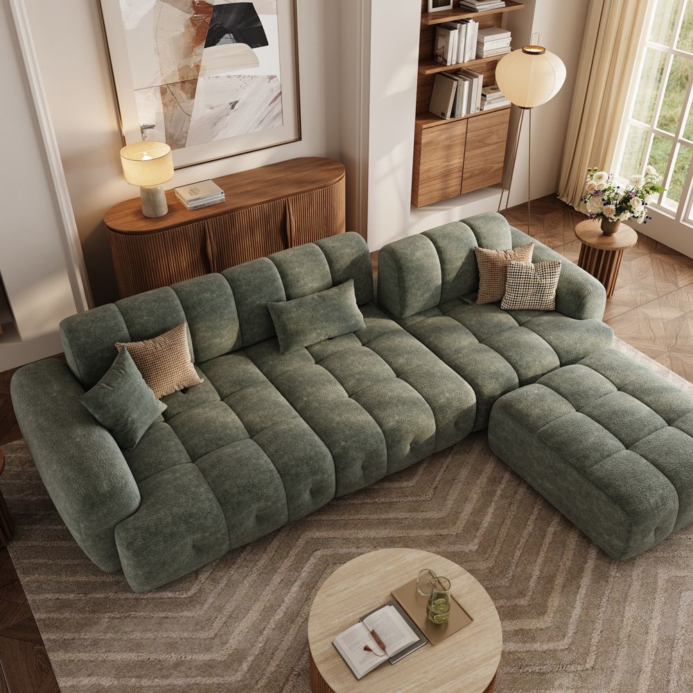 Living Room Green Chenille Modular Sofas