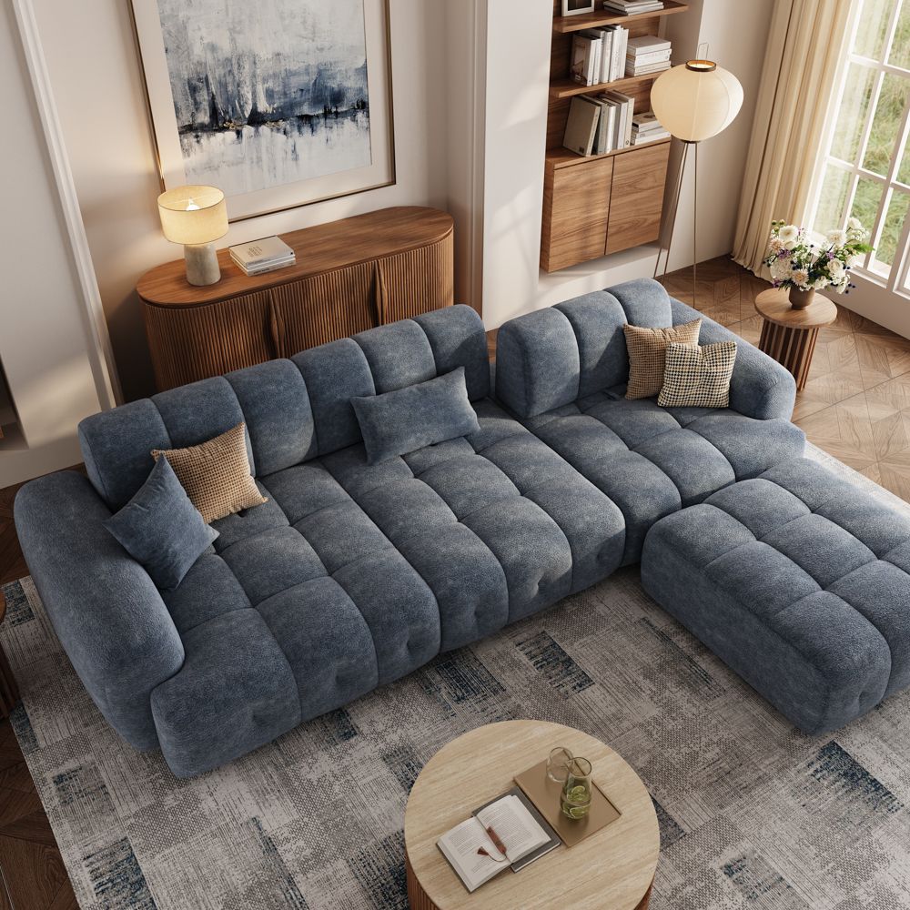 Living Room Blue Chenille Modular Sofas
