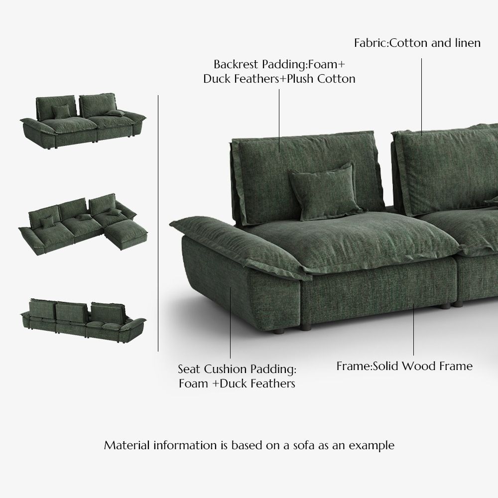 Green Cotton and Linen Modular Sofas