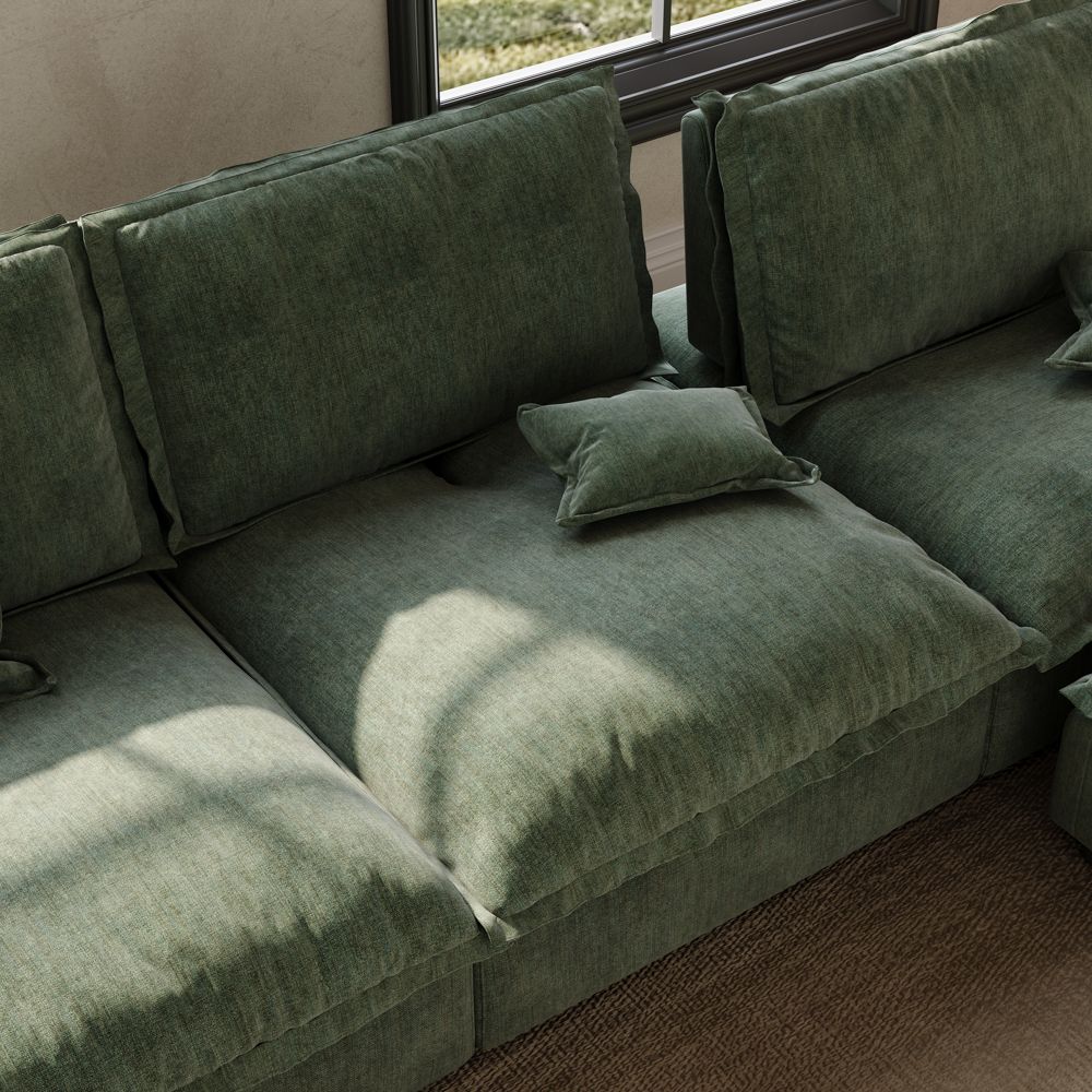Green Cotton and Linen Modular Sofas