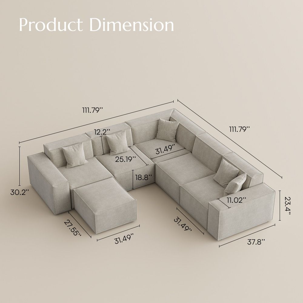 U-shaped Beige Fabric Modular Sofas