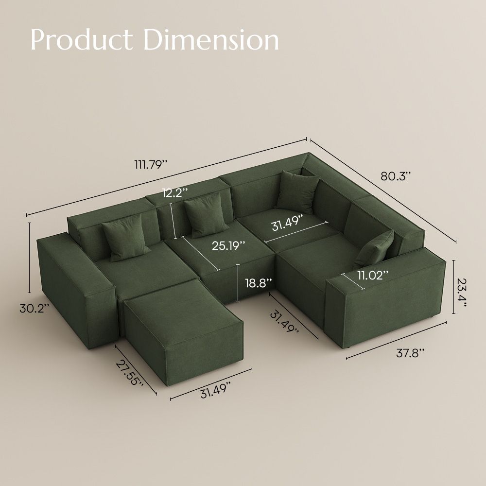Medium Green Fabric Modular Sofas