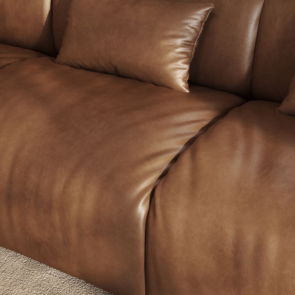 Living Room Brown Leather Modular Sofas