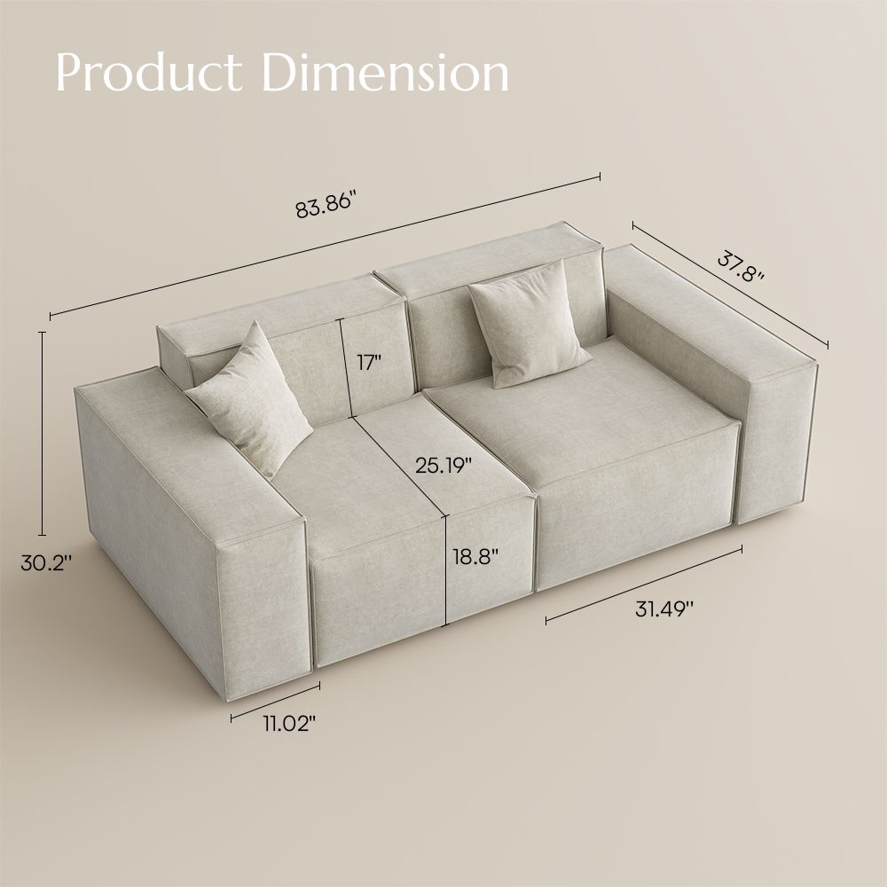 Square Armrest Beige Fabric Modular Sofas