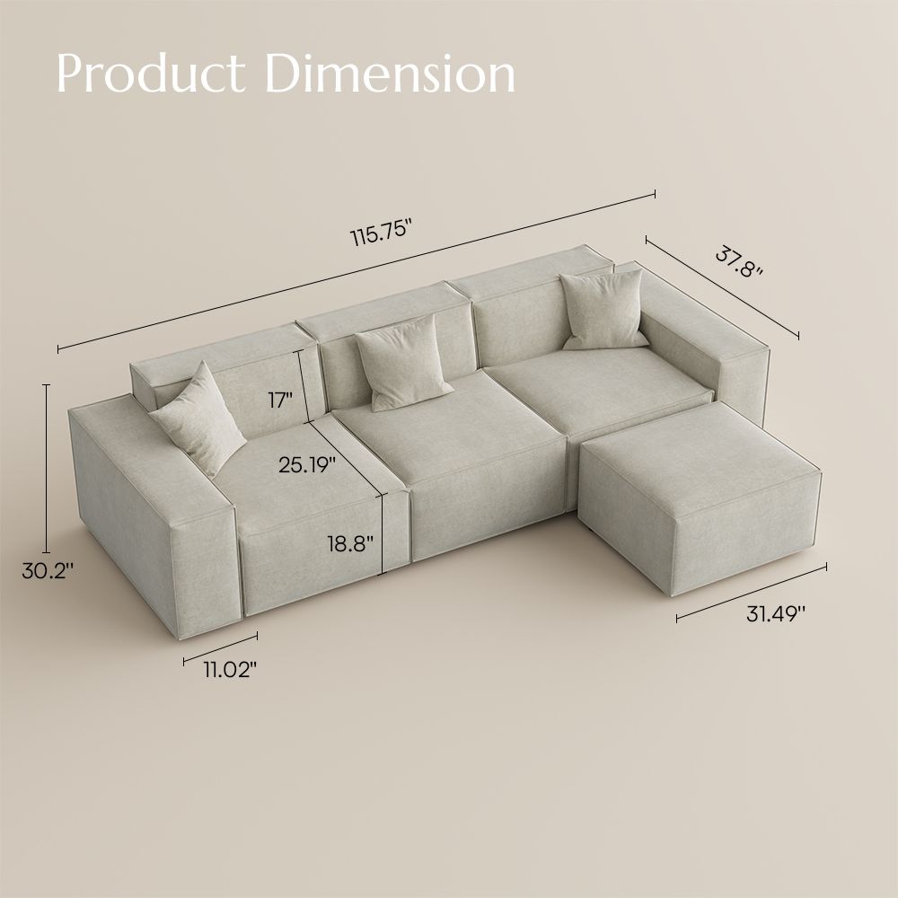 Fully Assembled Beige Fabric Modular Sofas