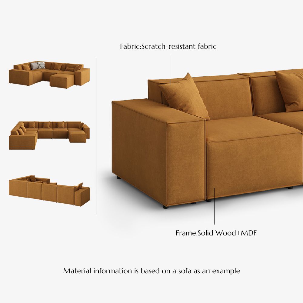 Square Armrest Yellow Fabric Modular Sofas