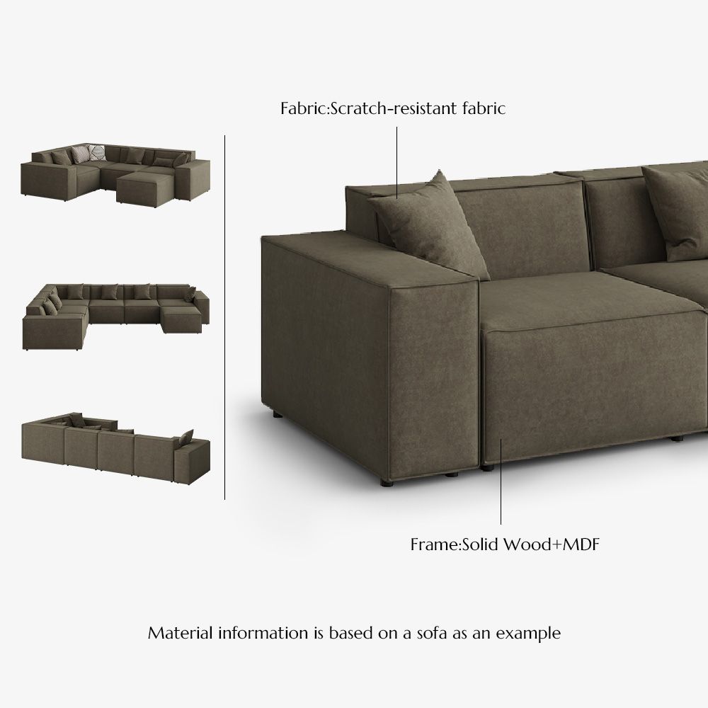 Washable Khaki Fabric Modular Sofas