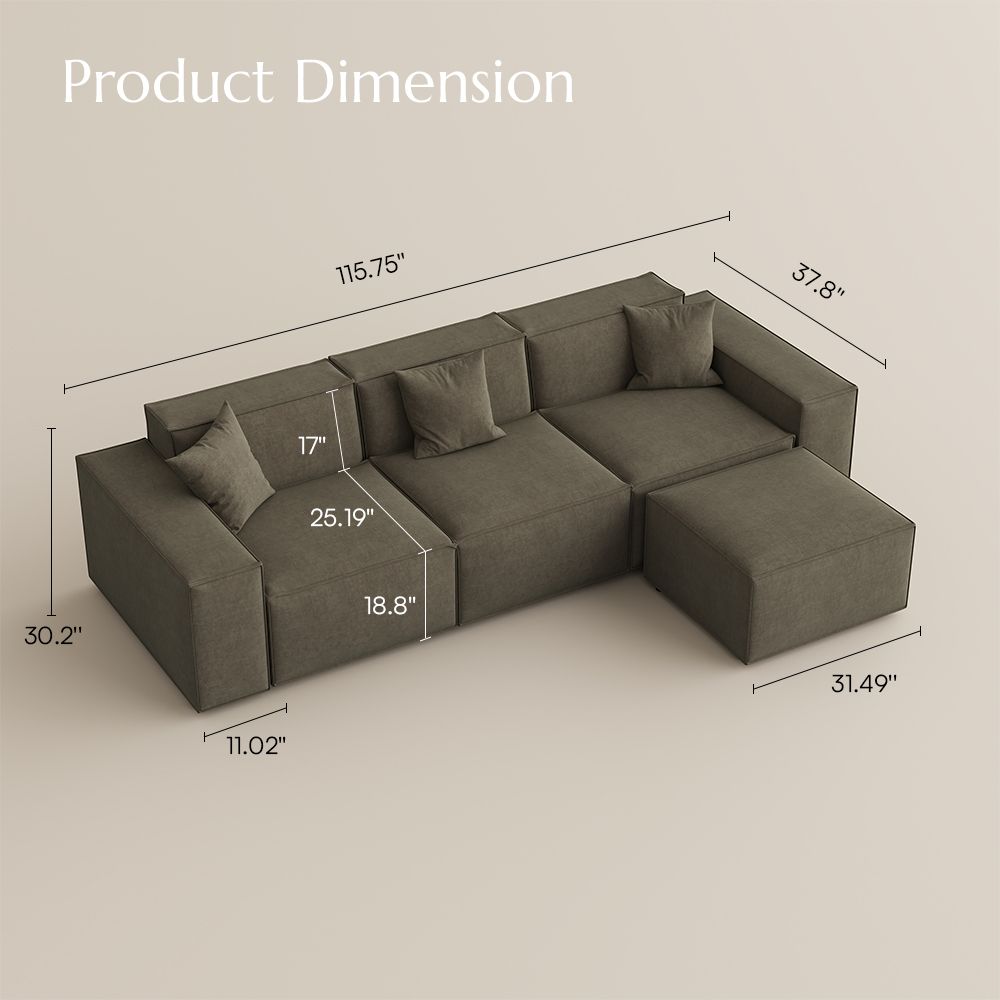 Removable Khaki Fabric Modular Sofas
