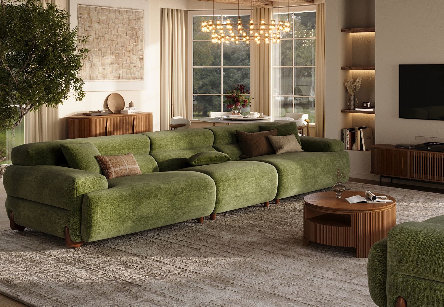 2-3 Seater Modern Chenille Sofa with High Back Couch | Povison