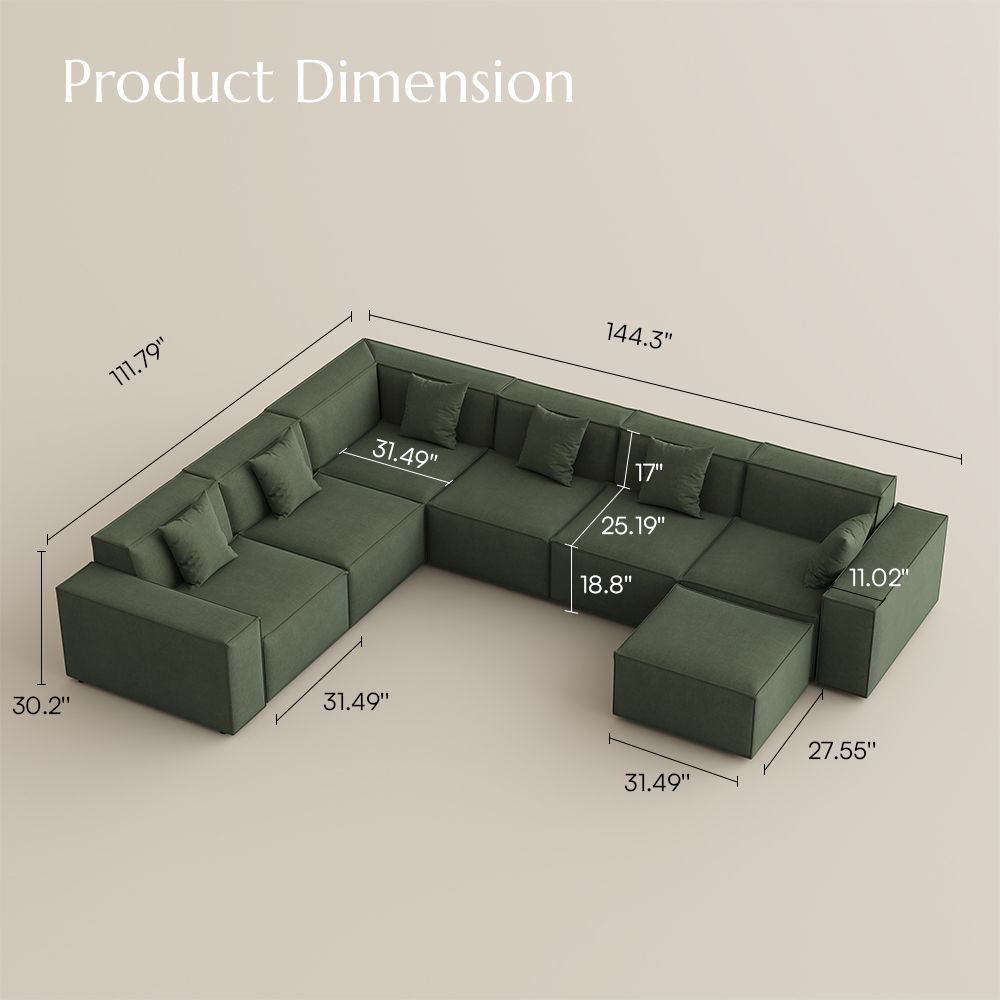Removable Green Fabric Modular Sofas