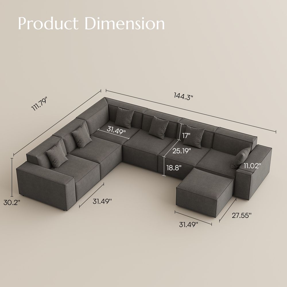 Living Room Dark Gray Fabric Modular Sofas
