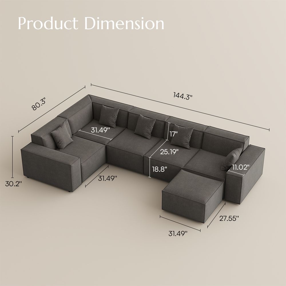 5-6 Seater Dark Gray Fabric Modular Sofas