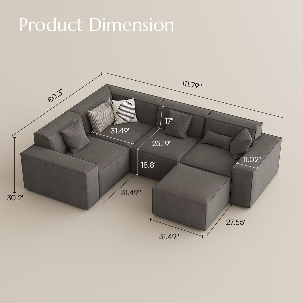 Removable Dark Gray Fabric Modular Sofas
