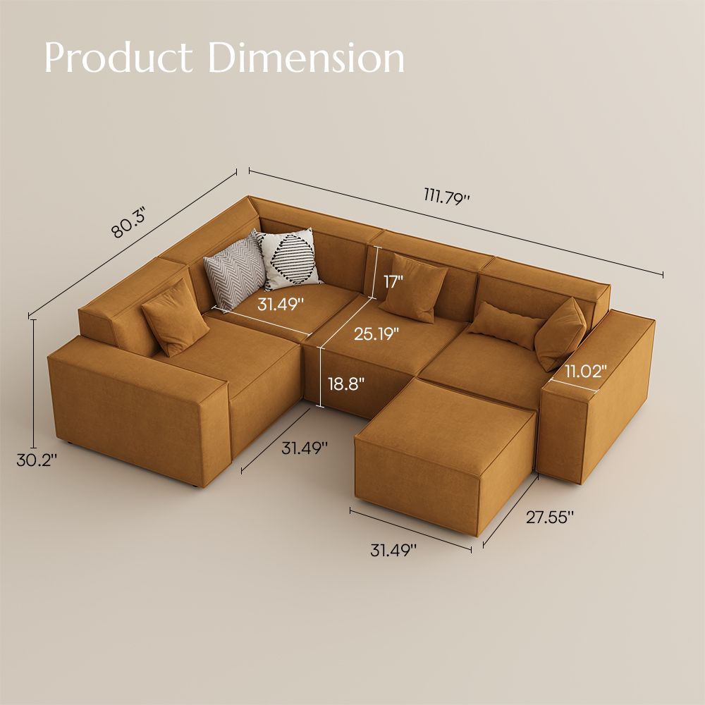 Removable Yellow Fabric Modular Sofas