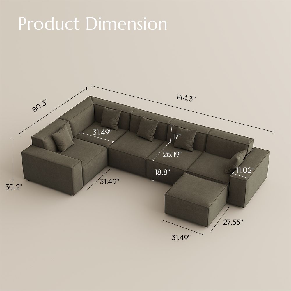 Modern Khaki Fabric Modular Sofas