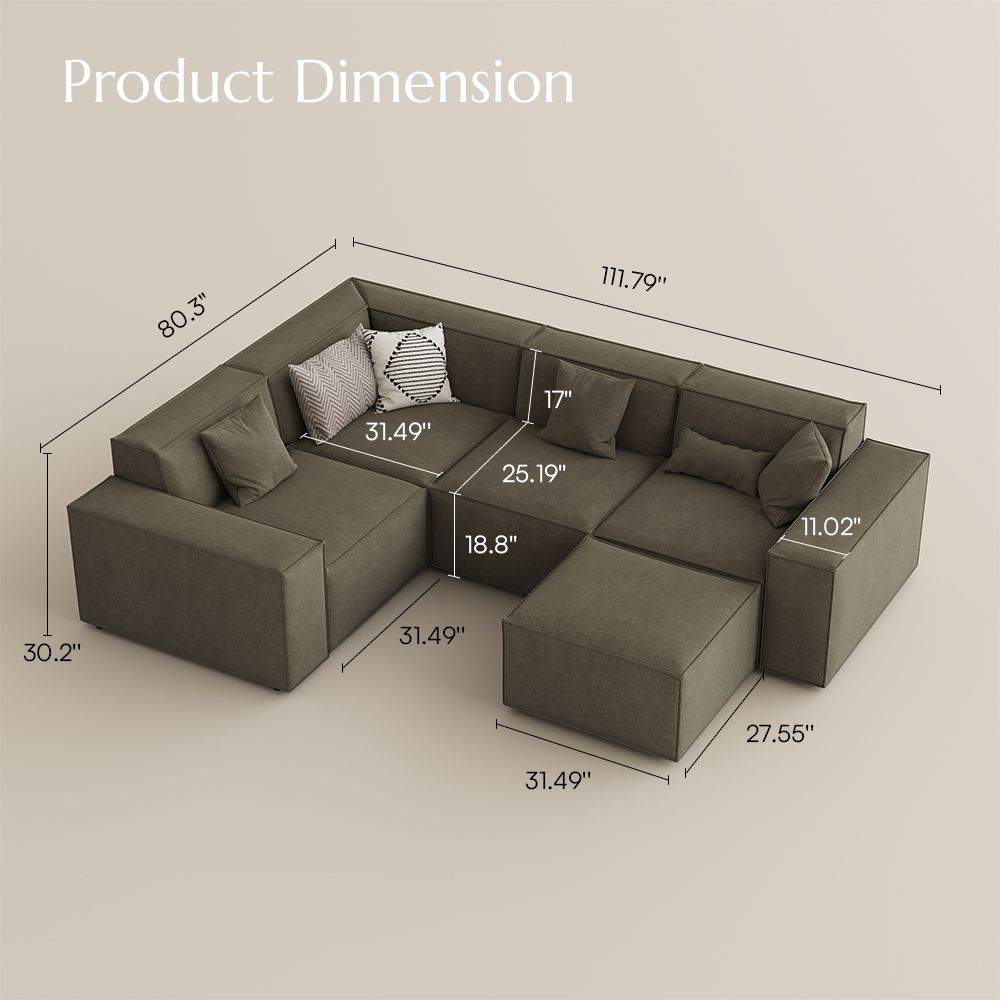 Khaki Khaki Fabric Modular Sofas