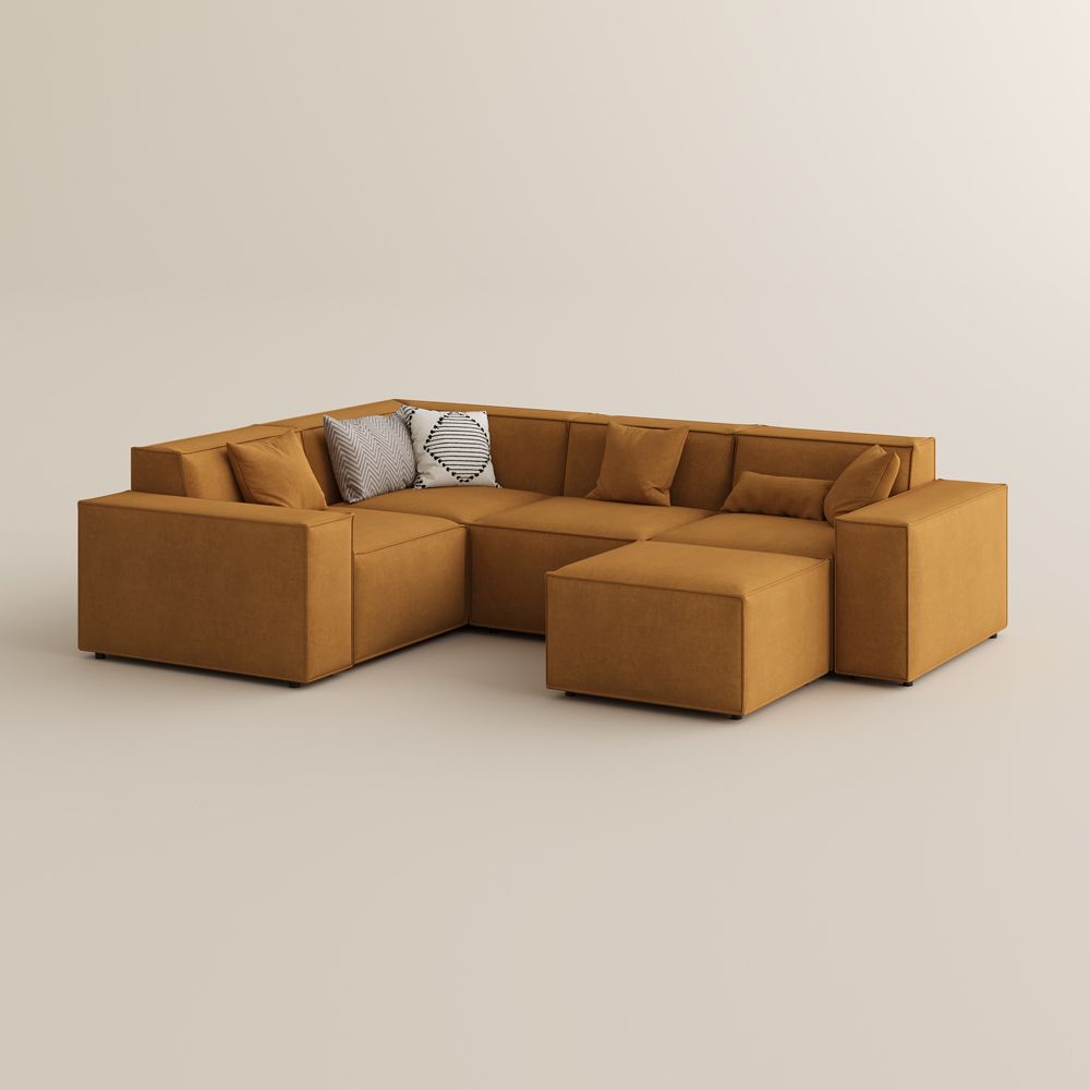 Square Armrest Yellow Fabric Modular Sofas