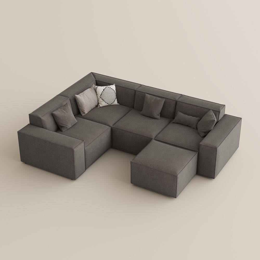 Living Room Dark Gray Fabric Modular Sofas