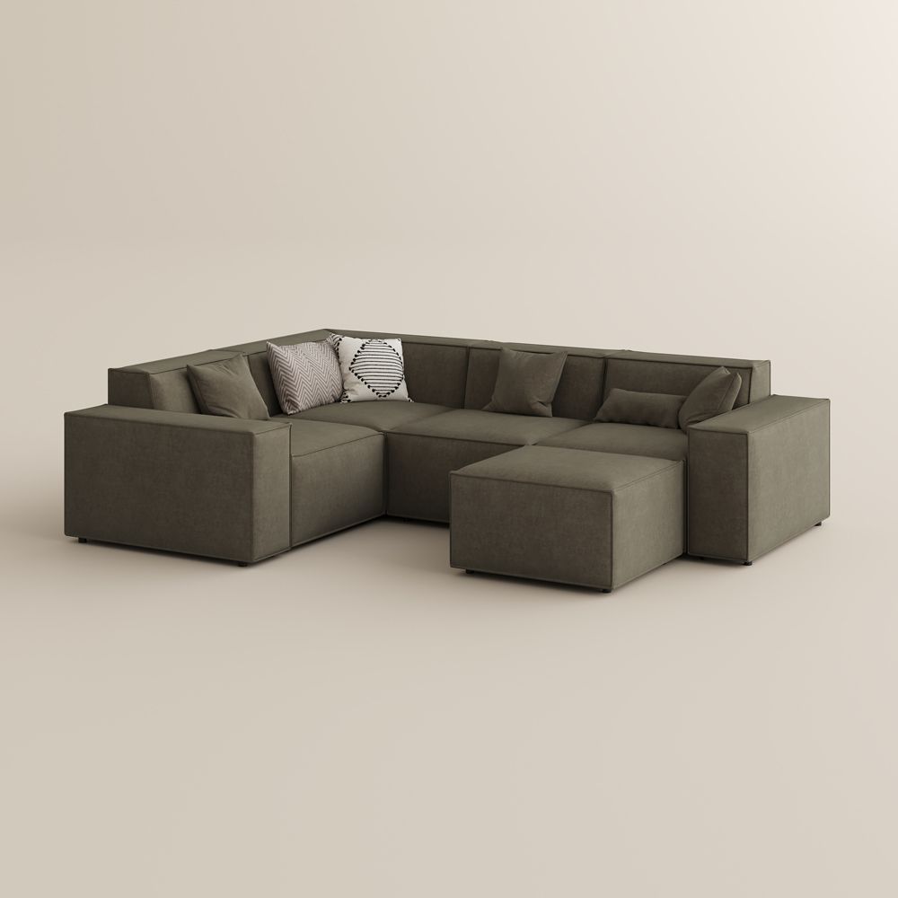 Khaki Khaki Fabric Modular Sofas
