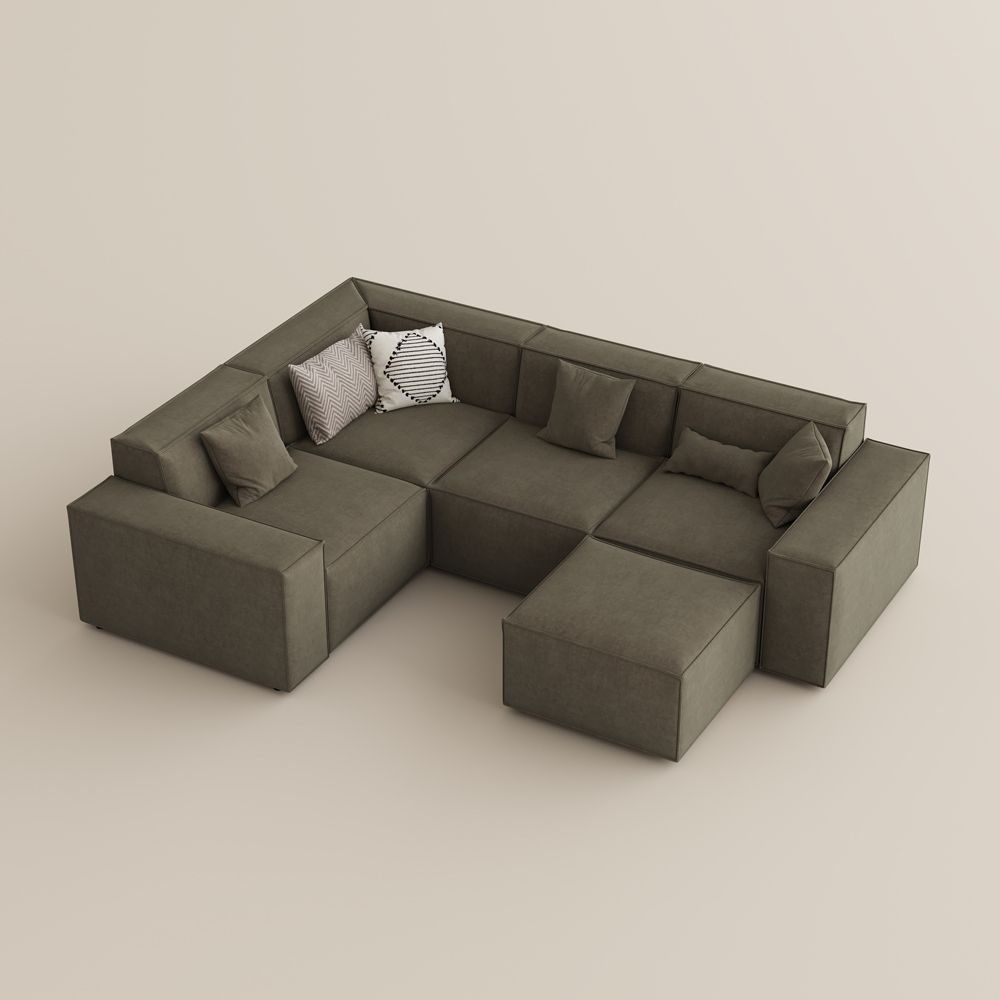 Comfortable Khaki Fabric Modular Sofas