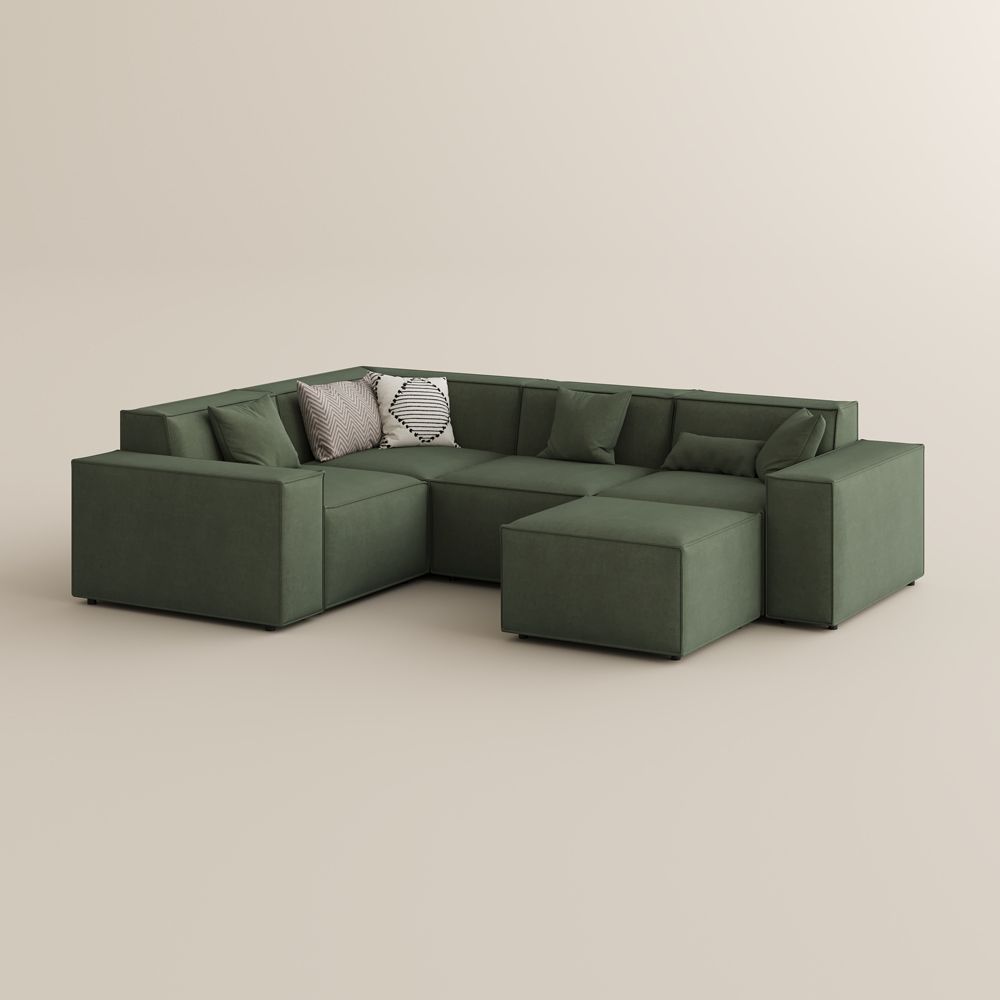4-5 Seater Green Fabric Modular Sofas