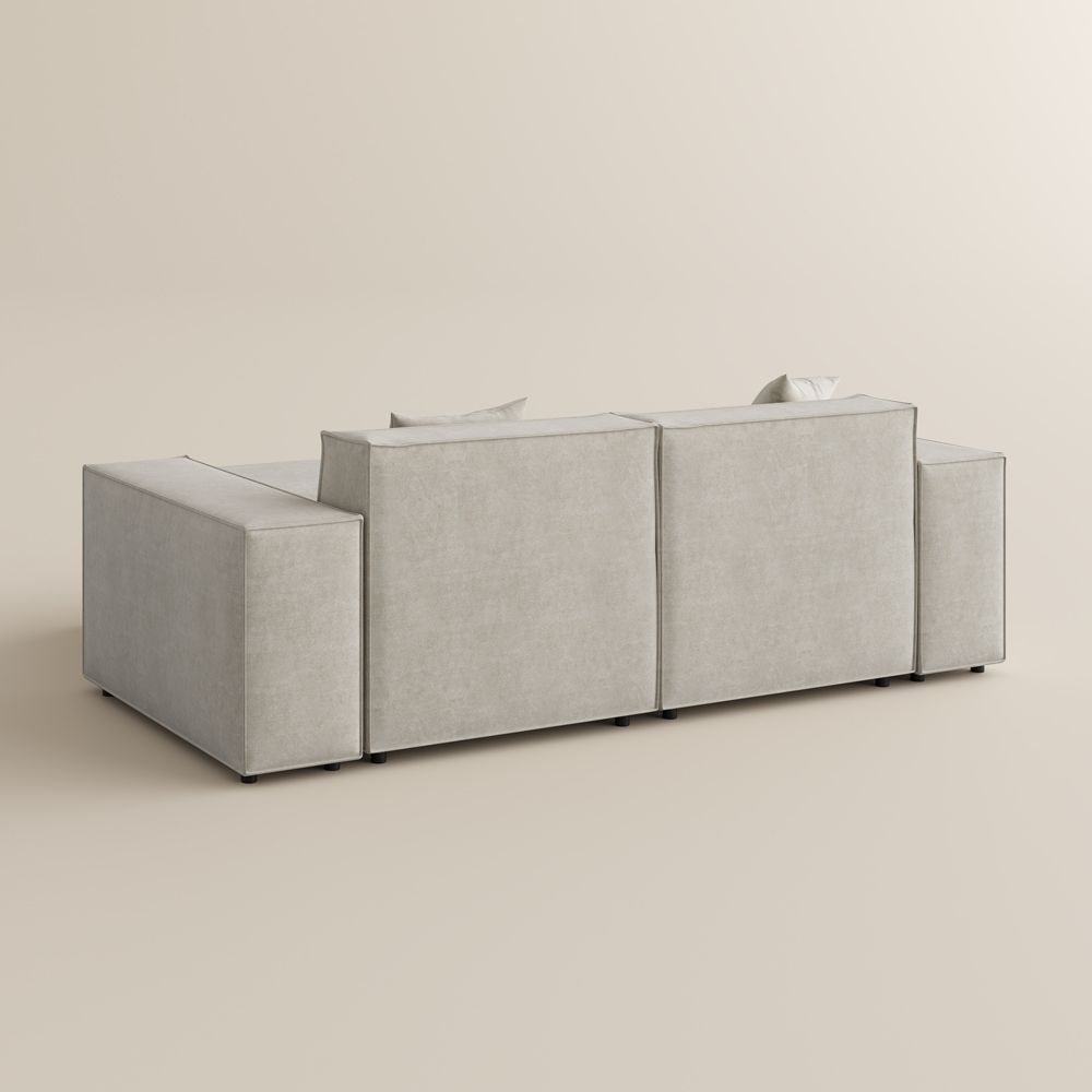 Square Armrest Beige Fabric Modular Sofas