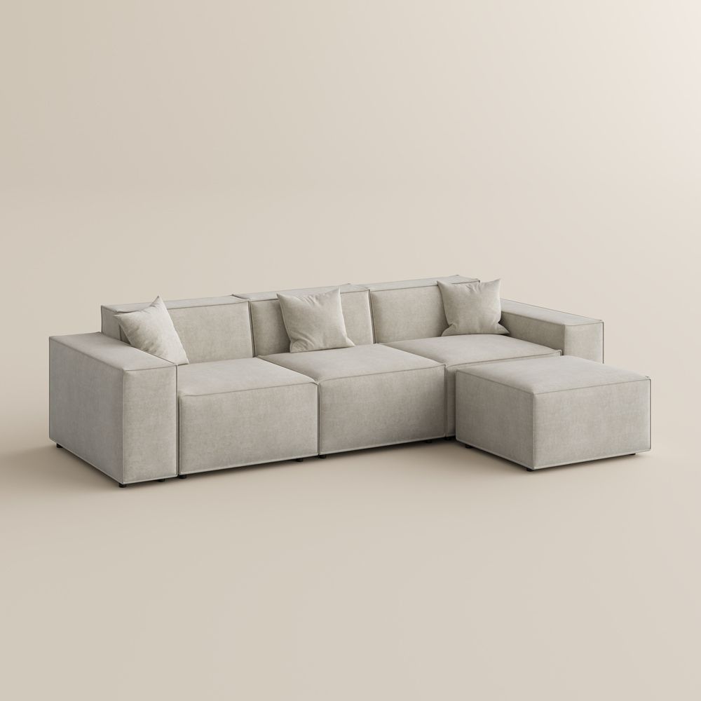 Square Armrest Beige Fabric Modular Sofas
