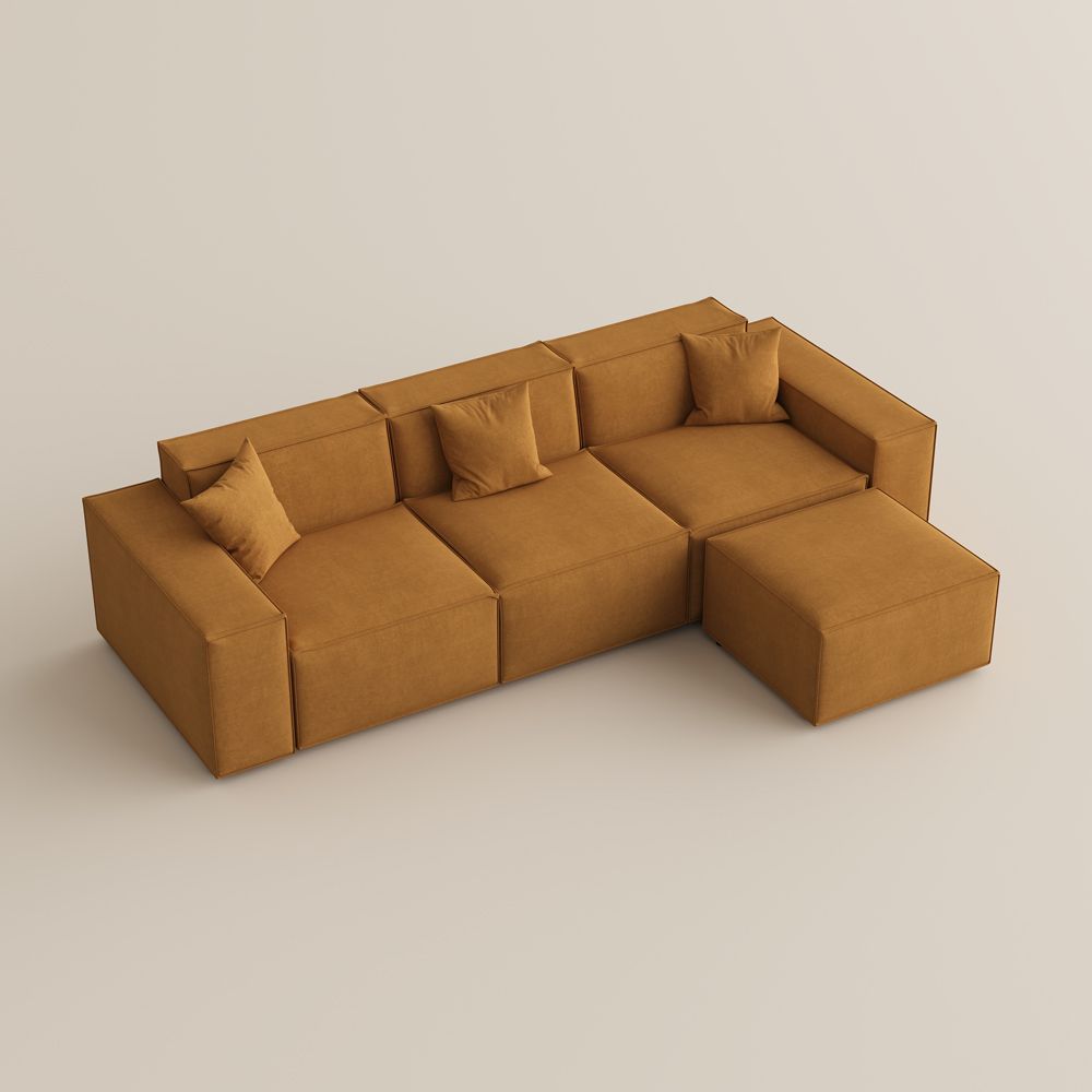 Square Armrest Yellow Fabric Modular Sofas