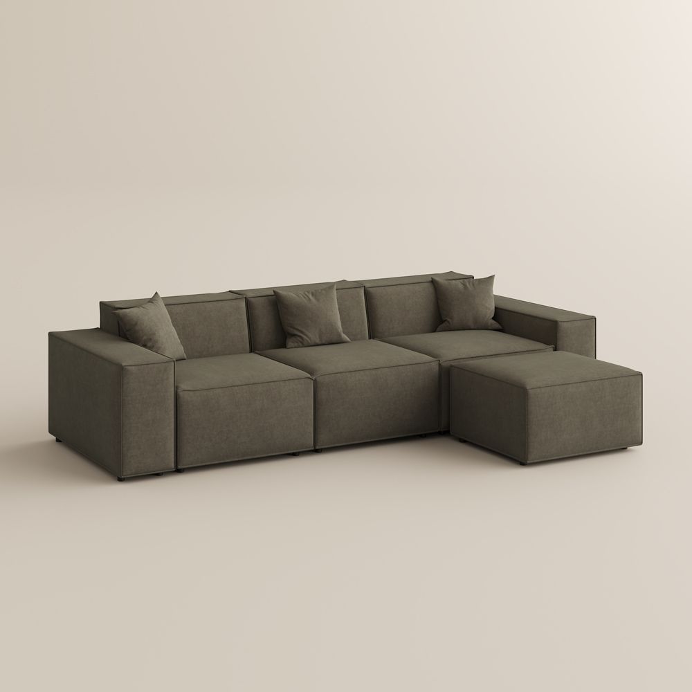 Square Armrest Khaki Fabric Modular Sofas