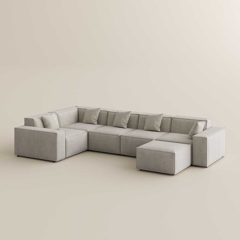 Removable Beige Fabric Modular Sofas