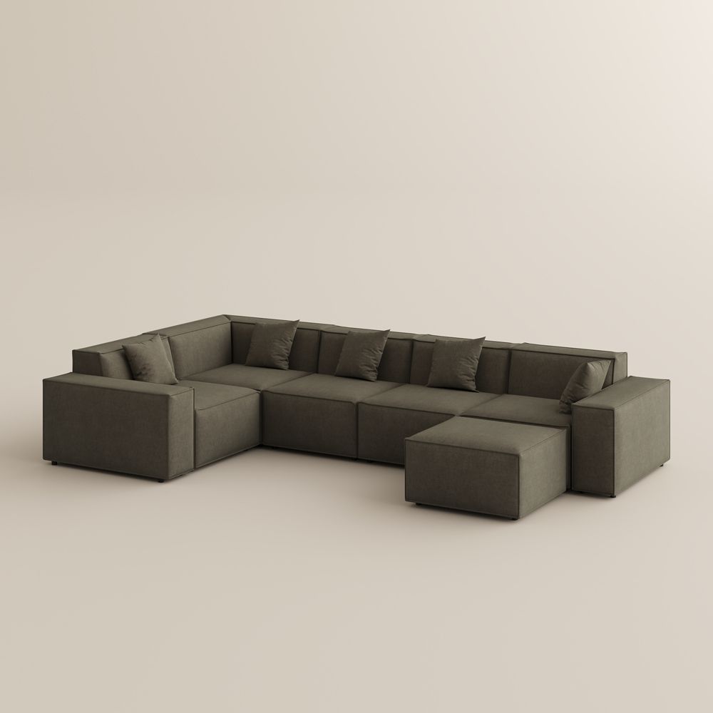 Modern Khaki Fabric Modular Sofas