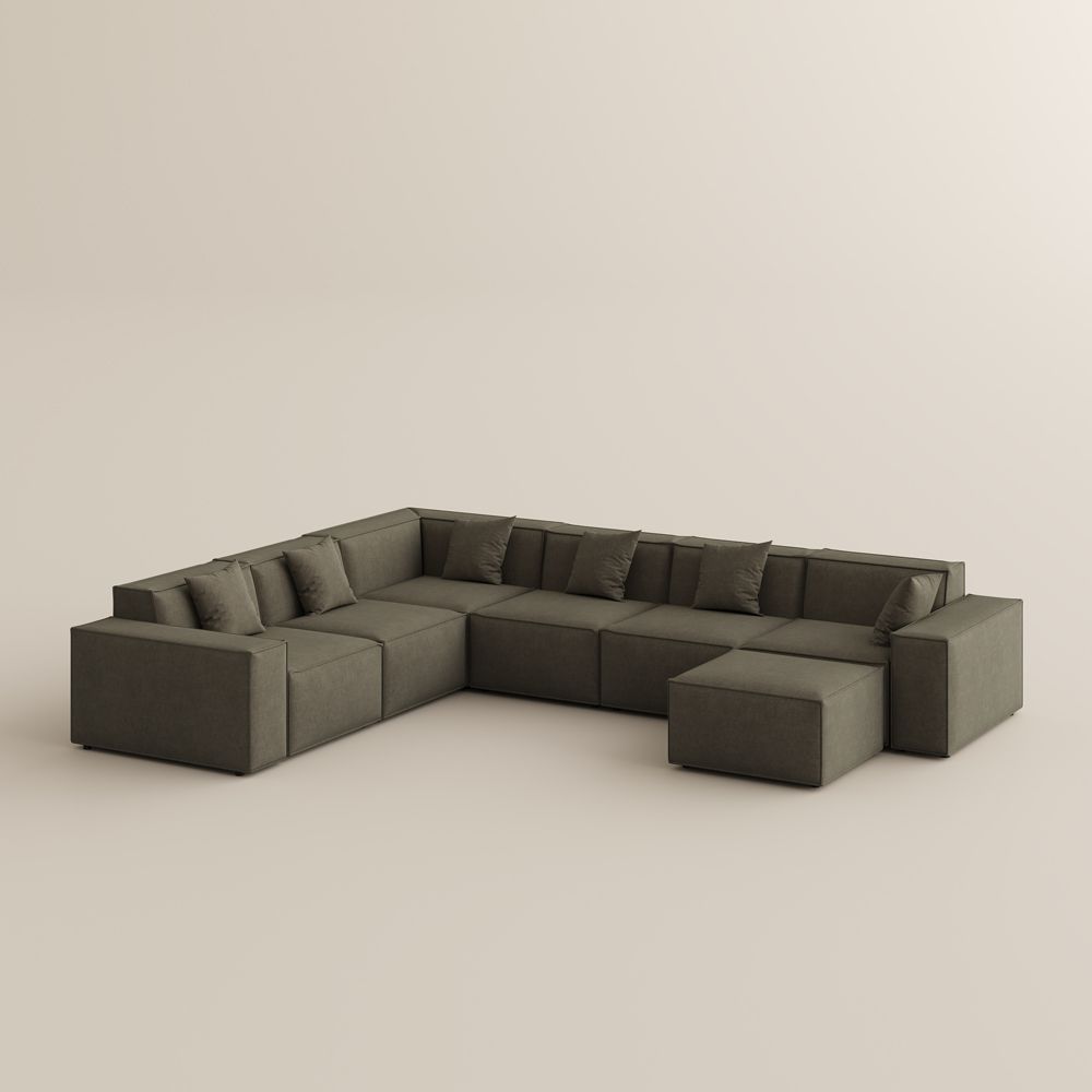 Medium Khaki Fabric Modular Sofas