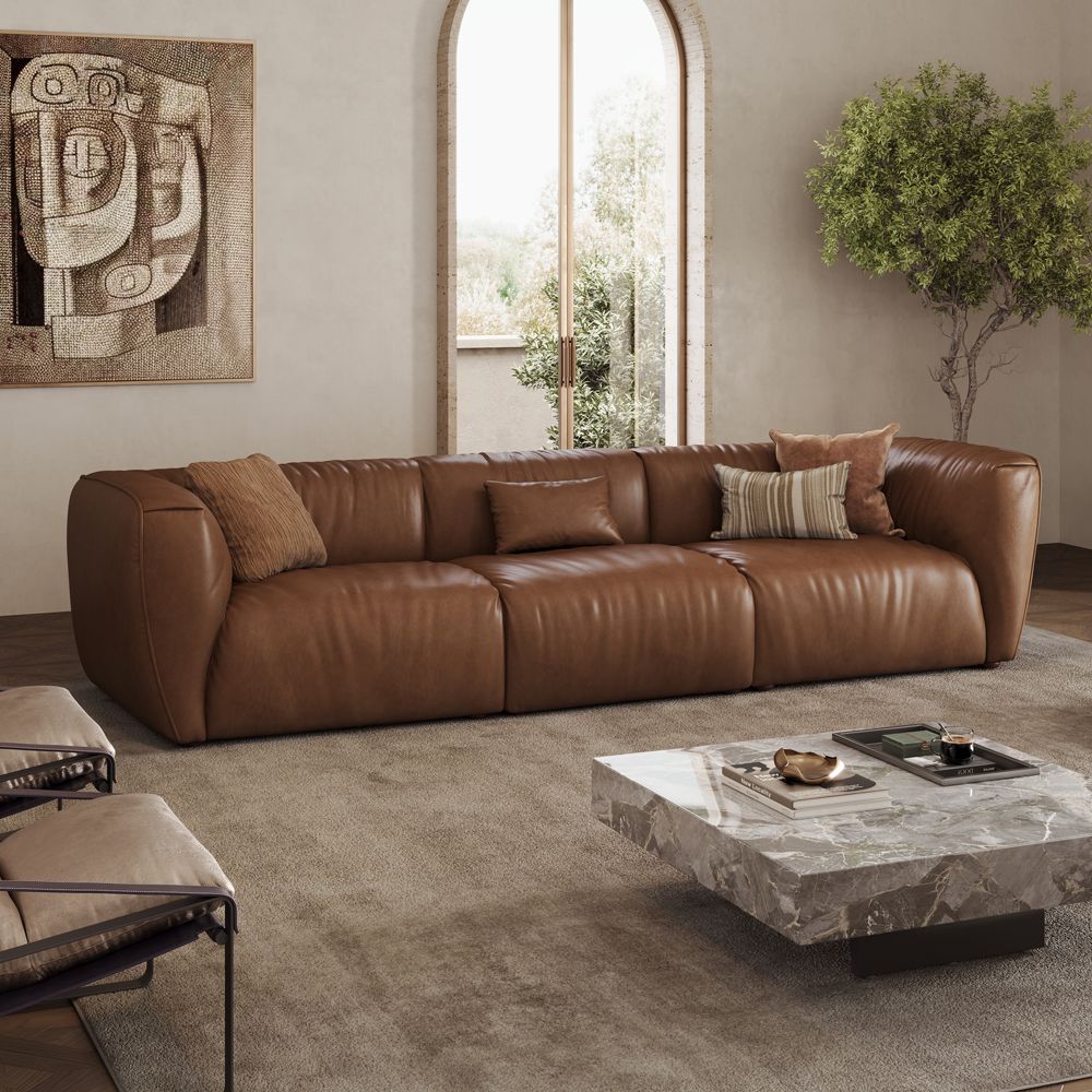 Spring Brown Leather Modular Sofas