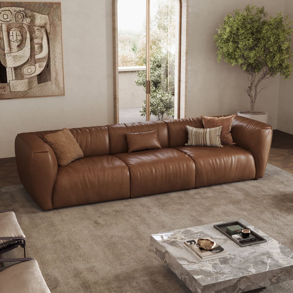 Home Theater Brown Leather Modular Sofas