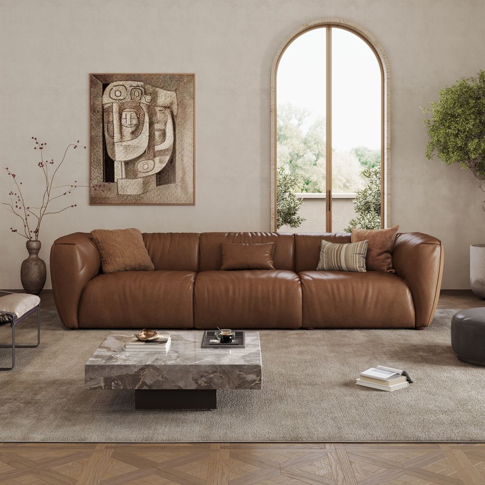 Home Theater Brown Leather Modular Sofas