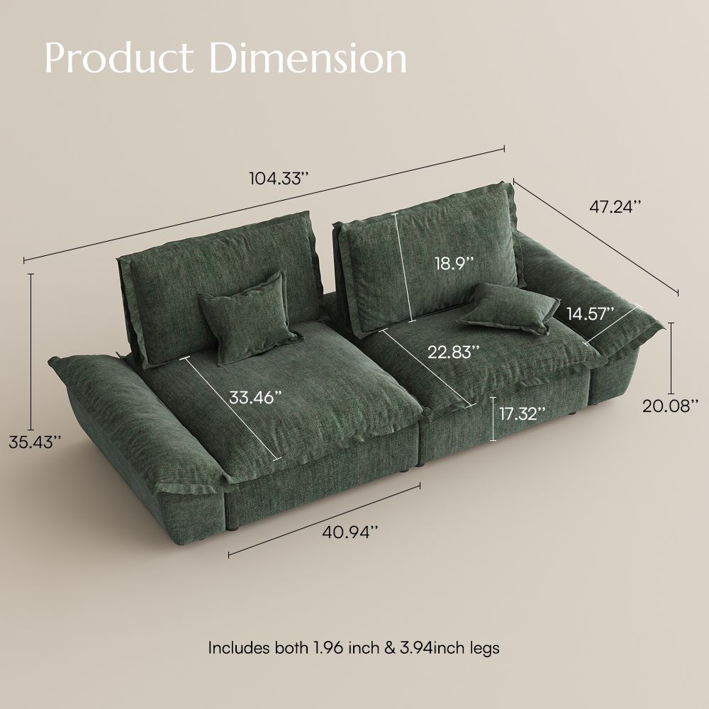 Modular Green Cotton and Linen Modular Sofas