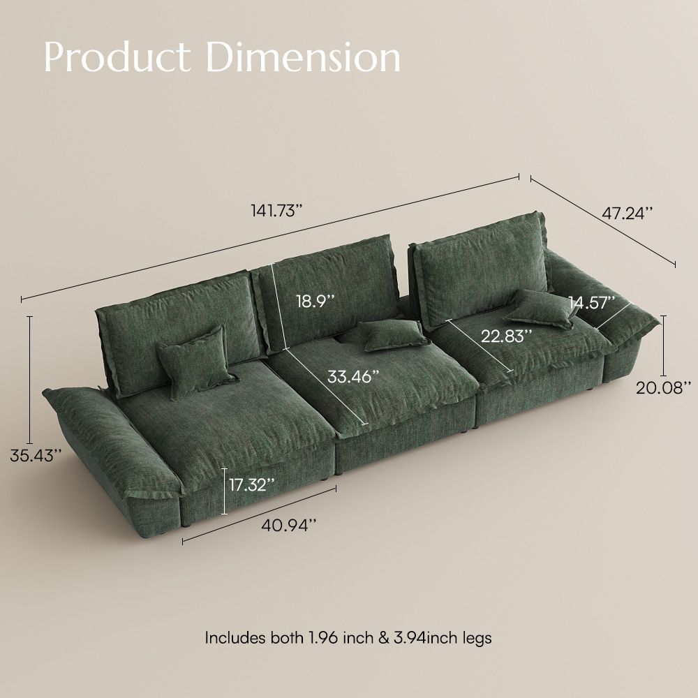 Extra Deep Seat Green Cotton and Linen Modular Sofas