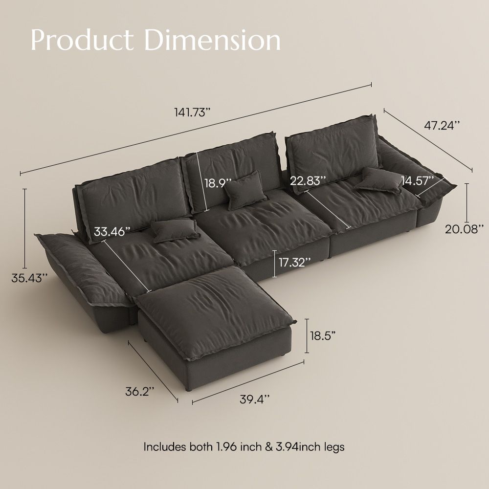 Relaxed Gray Suede Fabric Modular Sofas