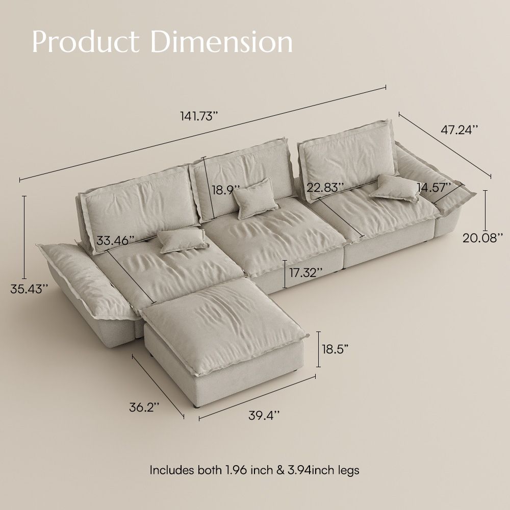 Apartment Beige Suede Fabric Modular Sofas