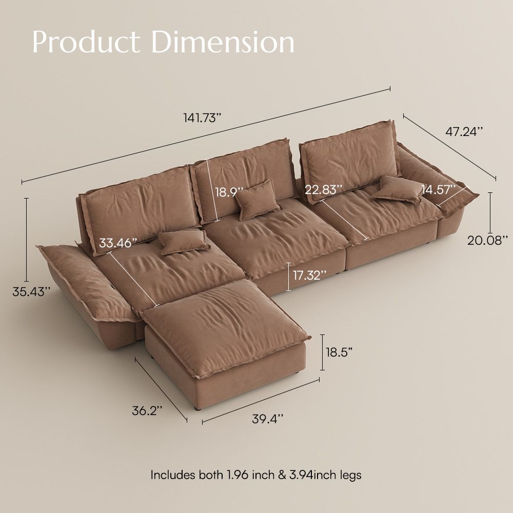 Comfortable Brown Suede Fabric Modular Sofas