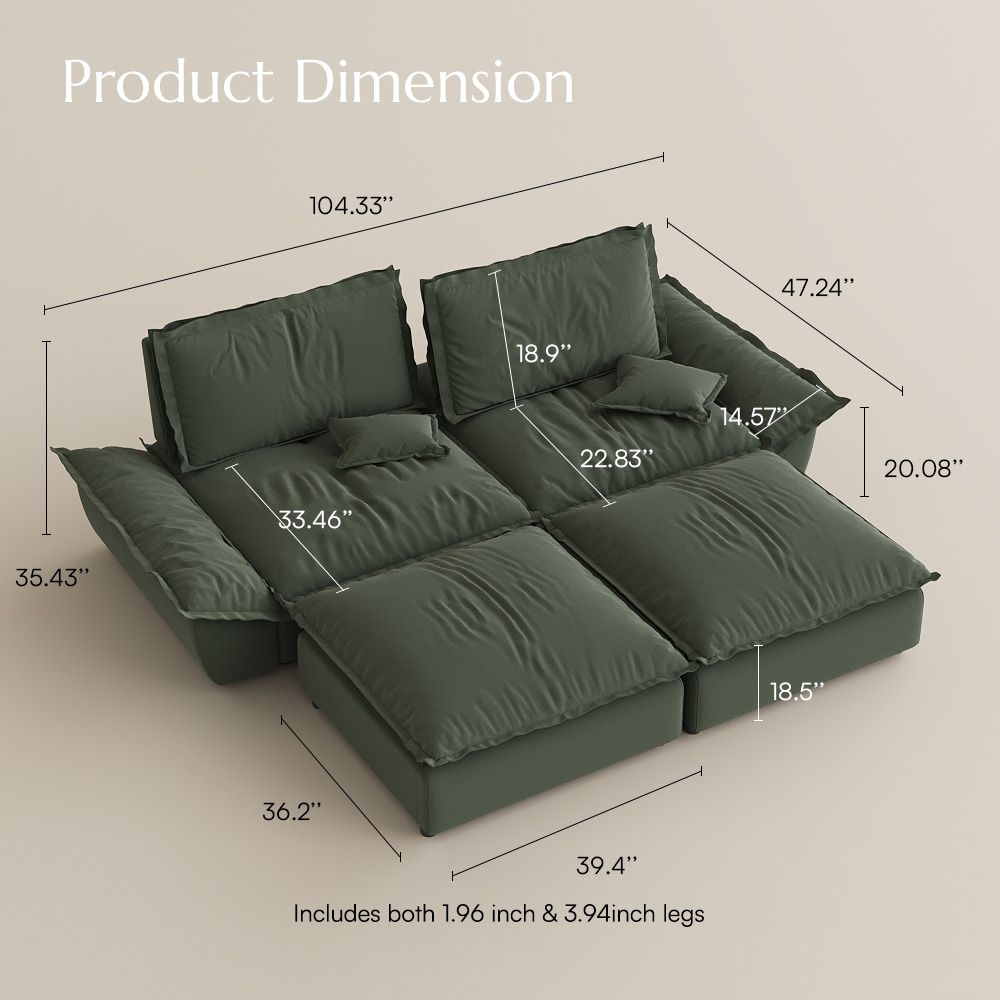 Pure Color Green Suede Fabric Modular Sofas